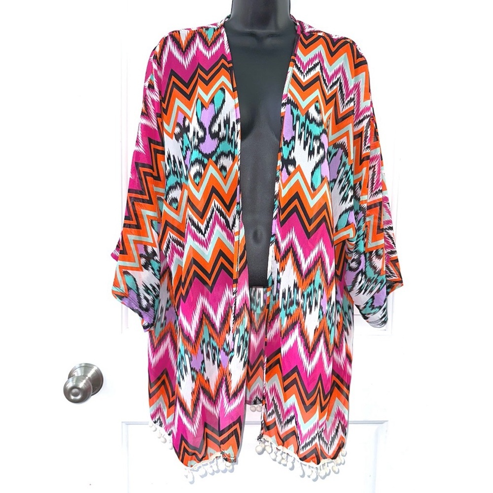 Giddy Up Glamour Boutique Colorful Chevron Print Kimono Shawl